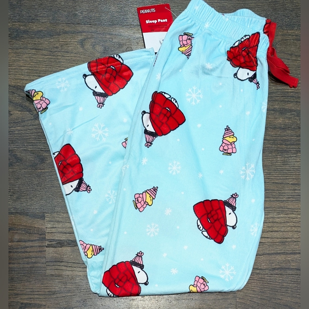 🔥LAST New XL Peanuts Snoopy Christmas Blue Red Puffer Pajama Lounge Pants
